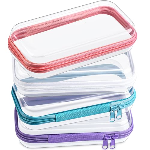 Hoolerry 4 Pcs Hard Clear Zipper Case Makeup Bags Plastic Pencil Pouch Transparent Storage Box Containers for Cosmetics, Snacks, Building Blocks, Puzzles(Multicolor,7.5 x 3.9 x 2 in) - Image 1