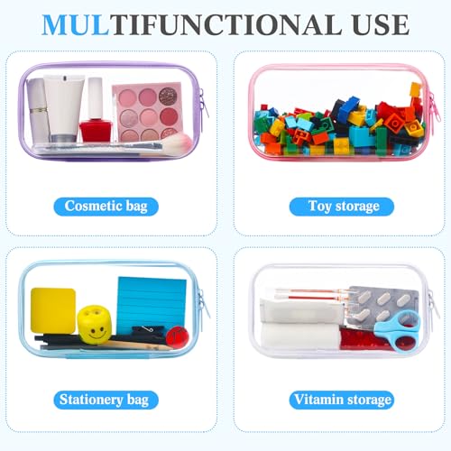 Hoolerry 4 Pcs Hard Clear Zipper Case Makeup Bags Plastic Pencil Pouch Transparent Storage Box Containers for Cosmetics, Snacks, Building Blocks, Puzzles(Multicolor,7.5 x 3.9 x 2 in) - Image 5