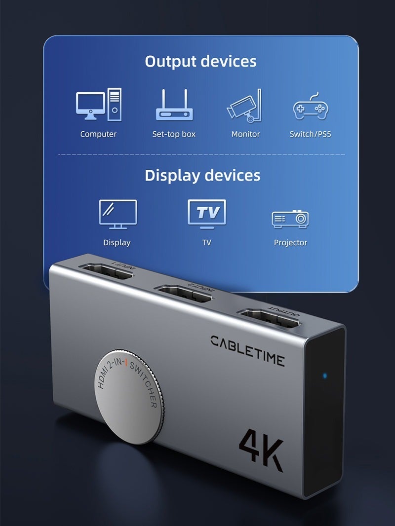CABLETIME 4K 60HZ HDMI 2.0 SWITCH 2 IN 1 - Image 3