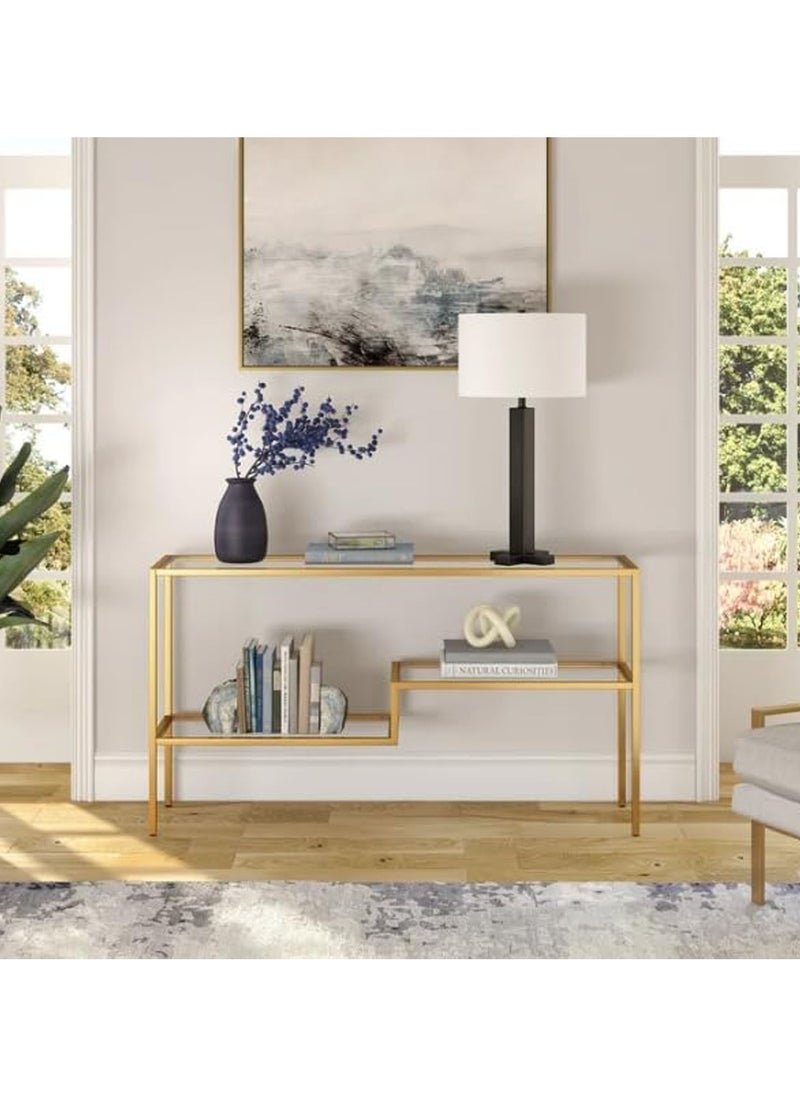 LINGWEI Console Table Hallway Console Table with Clear Glass Shelves and Gold Metal Frame For Home Living room Gold 120x80x40cm  - Image 2