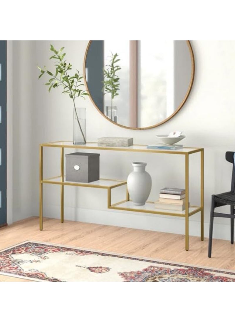 LINGWEI Console Table Hallway Console Table with Clear Glass Shelves and Gold Metal Frame For Home Living room Gold 120x80x40cm  - Image 3