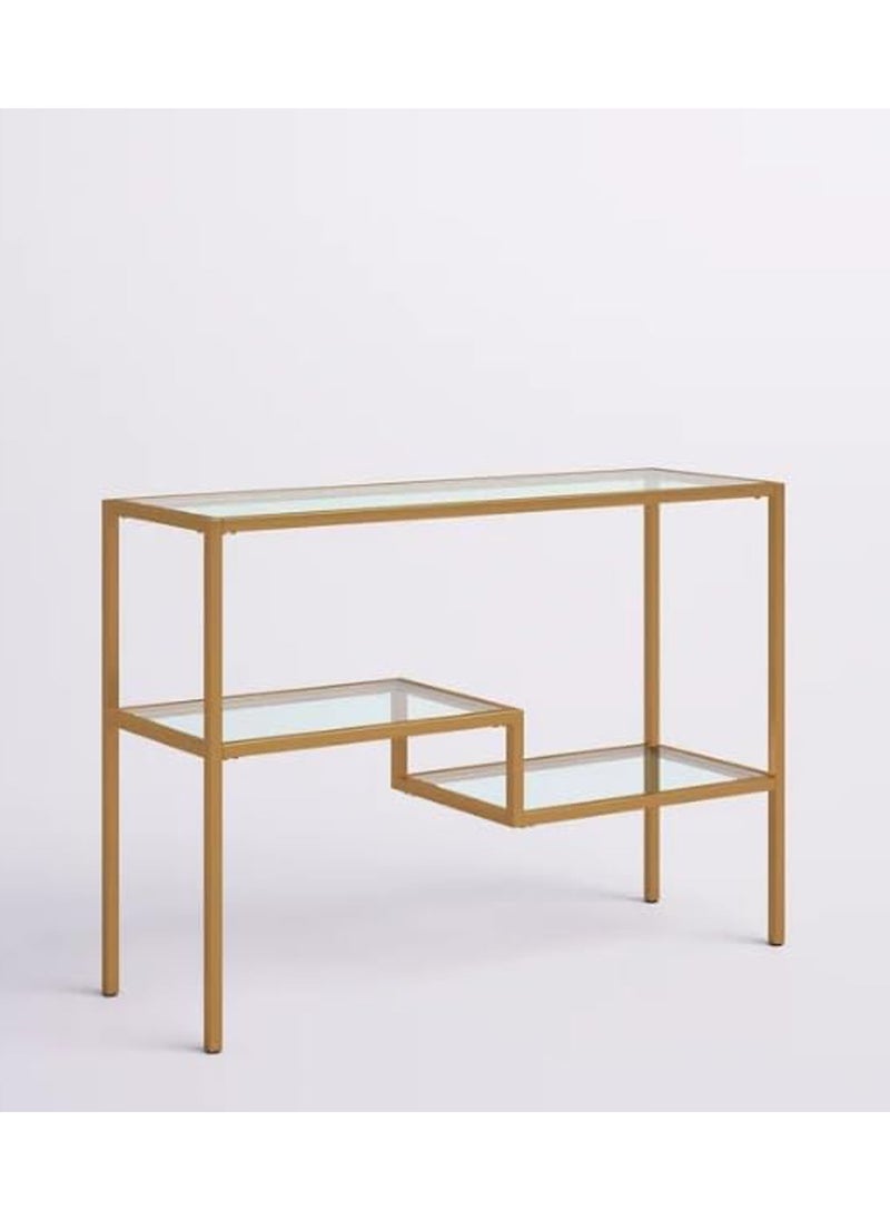LINGWEI Console Table Hallway Console Table with Clear Glass Shelves and Gold Metal Frame For Home Living room Gold 120x80x40cm  - Image 4