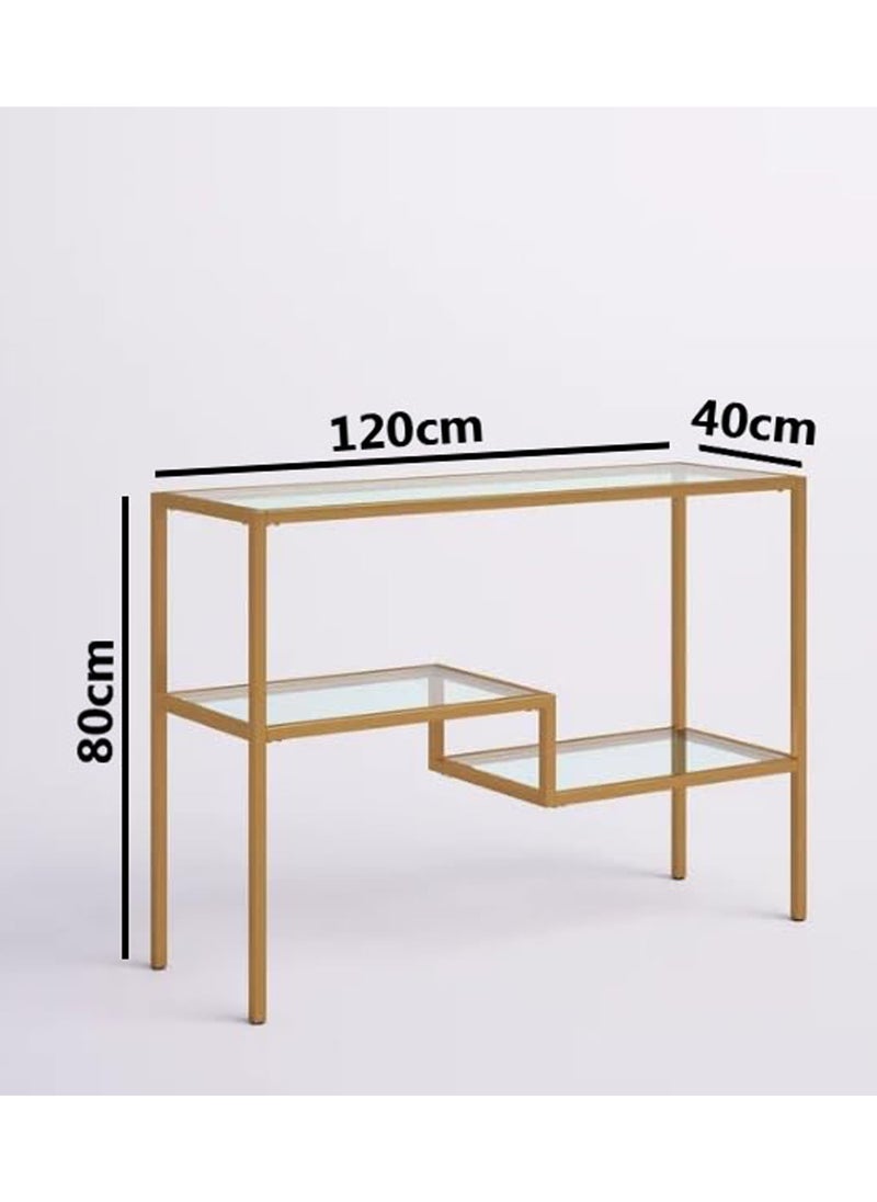 LINGWEI Console Table Hallway Console Table with Clear Glass Shelves and Gold Metal Frame For Home Living room Gold 120x80x40cm  - Image 5