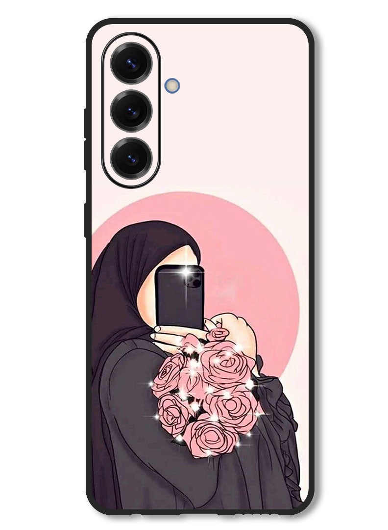 Theodor Case Compatible with Samsung Galaxy M56 6.74 Inch Protection Shockproof Bumper Cover Making Selfies While Holding Flowers - Image 1