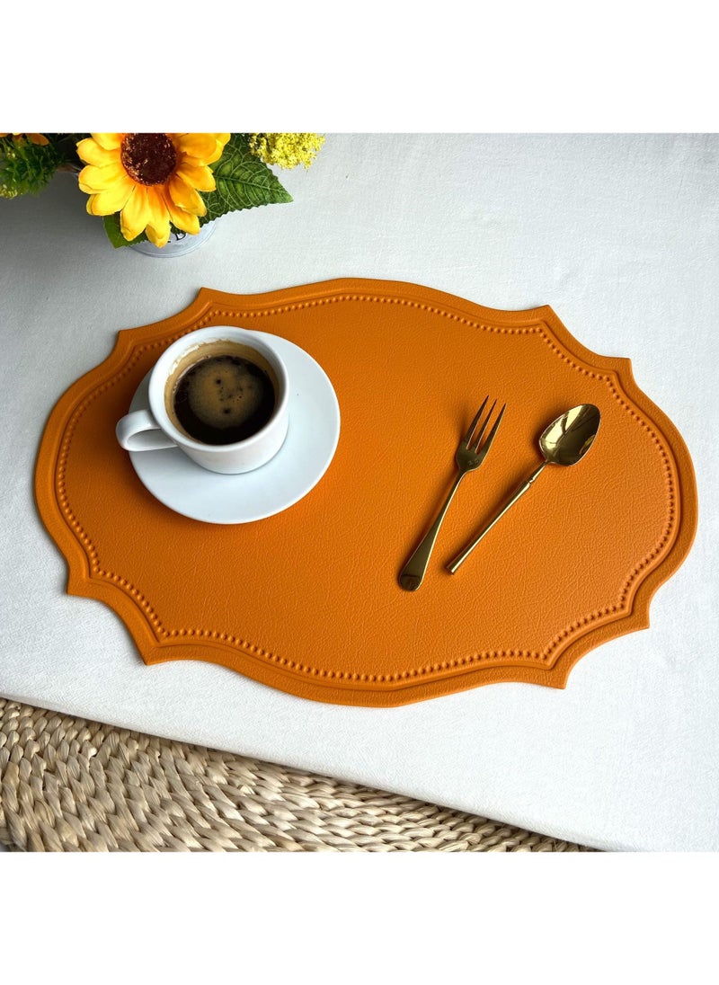 Arabest Vintage Faux Leather Placemat Heat-Resistant Orange special-shaped oval 