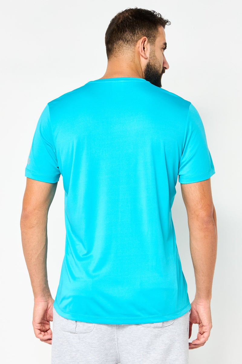 Adidas Men Sportswear FIt Short Sleeve Outdoor T-Shirt, Blue - Image 4