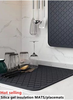 Kutis 1-Piece Silicone Drying Mat for Kitchen Countertops/Dish Drying Mat/Cup Drying Mat/Heat Proof Mat Black 30 x 40 Centimeter  - Image 2