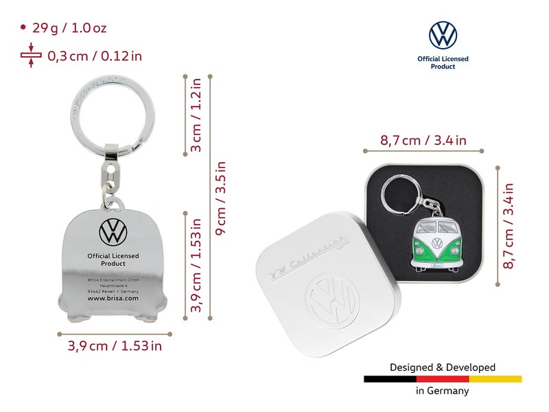 BRISA VW Collection - Volkswagen Enamel Metal Keyring Keychain Accessory Keyholder in T1 Bus Design (Front/Green) - Image 3