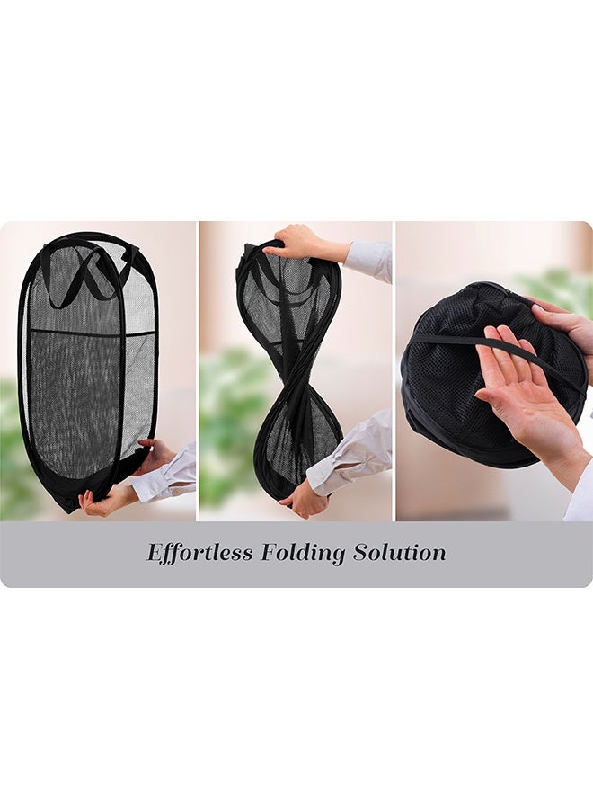 2 Pack Home Laundry Basket, Foldable Storage Basket, Mesh Popup Laundry Basket, Collapsible Clothes Washing Laundry Hamper with Carry Handle, Black - Image 2