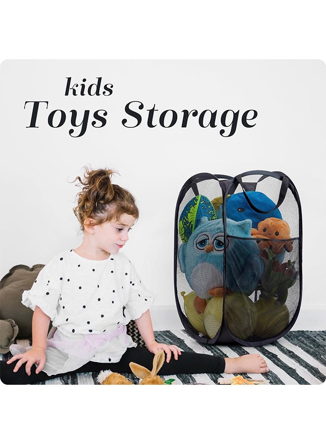 2 Pack Home Laundry Basket, Foldable Storage Basket, Mesh Popup Laundry Basket, Collapsible Clothes Washing Laundry Hamper with Carry Handle, Black - Image 4