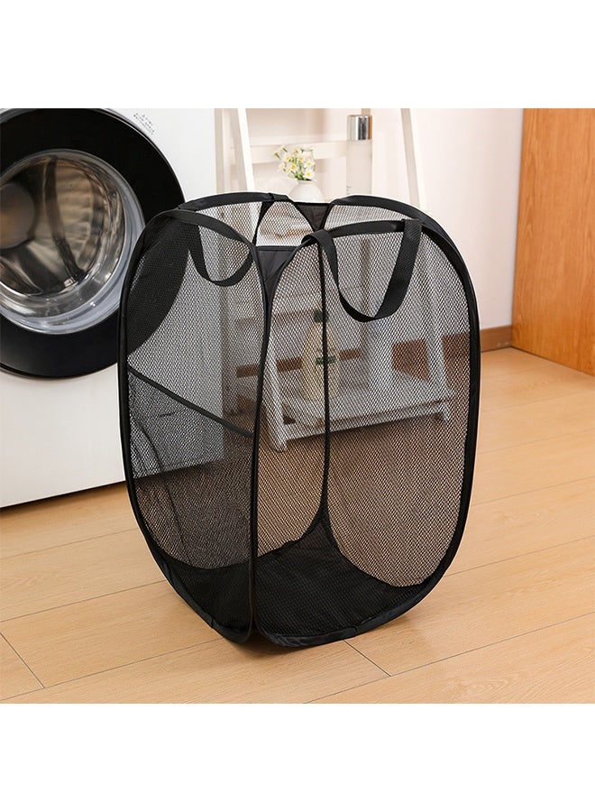 2 Pack Home Laundry Basket, Foldable Storage Basket, Mesh Popup Laundry Basket, Collapsible Clothes Washing Laundry Hamper with Carry Handle, Black - Image 5