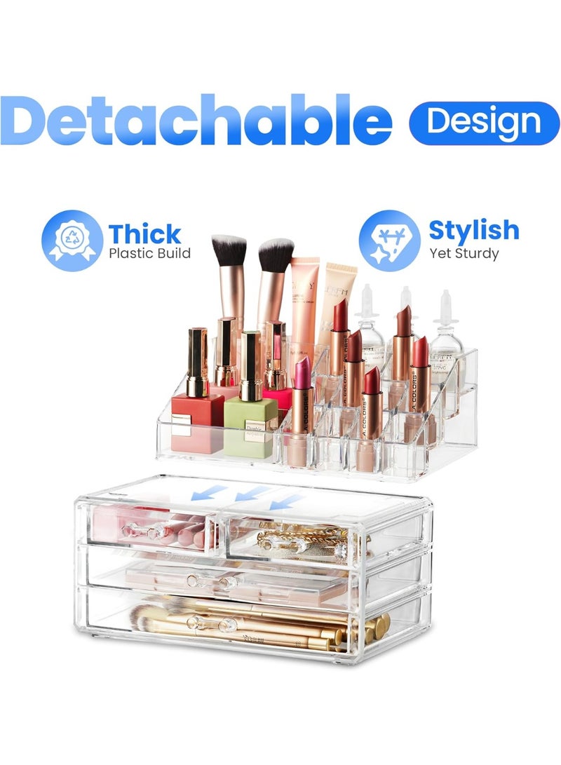 منظم تخزين مستحضرات التجميل الشفاف - رتّبي مستحضرات التجميل والمجوهرات وإكسسوارات الشعر بسهولة. يضفي لمسة أنيقة على طاولة الزينة أو حوض الحمام أو خزانة الملابس. تصميم شفاف لسهولة الرؤية. - Image 5