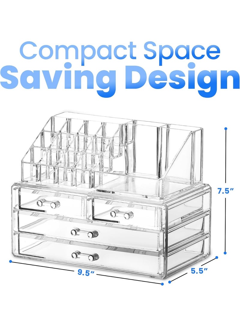 منظم تخزين مستحضرات التجميل الشفاف - رتّبي مستحضرات التجميل والمجوهرات وإكسسوارات الشعر بسهولة. يضفي لمسة أنيقة على طاولة الزينة أو حوض الحمام أو خزانة الملابس. تصميم شفاف لسهولة الرؤية. - Image 2