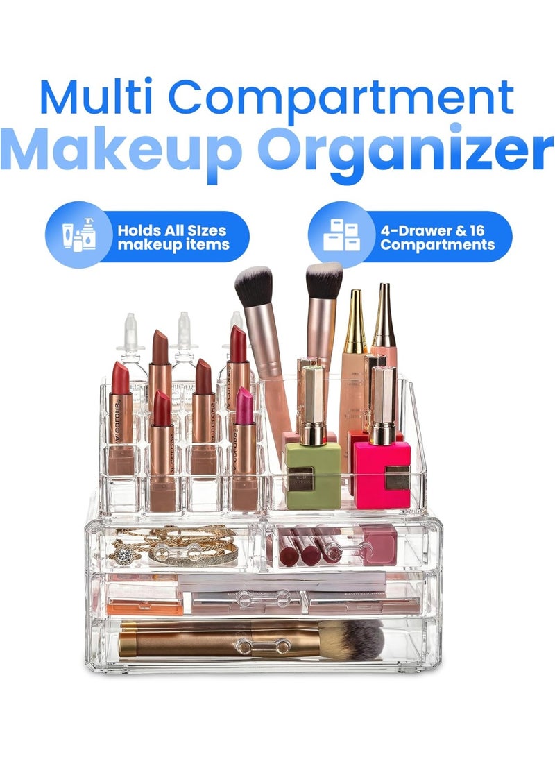 منظم تخزين مستحضرات التجميل الشفاف - رتّبي مستحضرات التجميل والمجوهرات وإكسسوارات الشعر بسهولة. يضفي لمسة أنيقة على طاولة الزينة أو حوض الحمام أو خزانة الملابس. تصميم شفاف لسهولة الرؤية. - Image 3