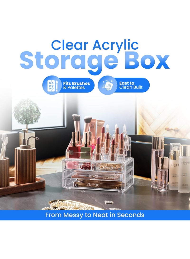 منظم تخزين مستحضرات التجميل الشفاف - رتّبي مستحضرات التجميل والمجوهرات وإكسسوارات الشعر بسهولة. يضفي لمسة أنيقة على طاولة الزينة أو حوض الحمام أو خزانة الملابس. تصميم شفاف لسهولة الرؤية. - Image 4