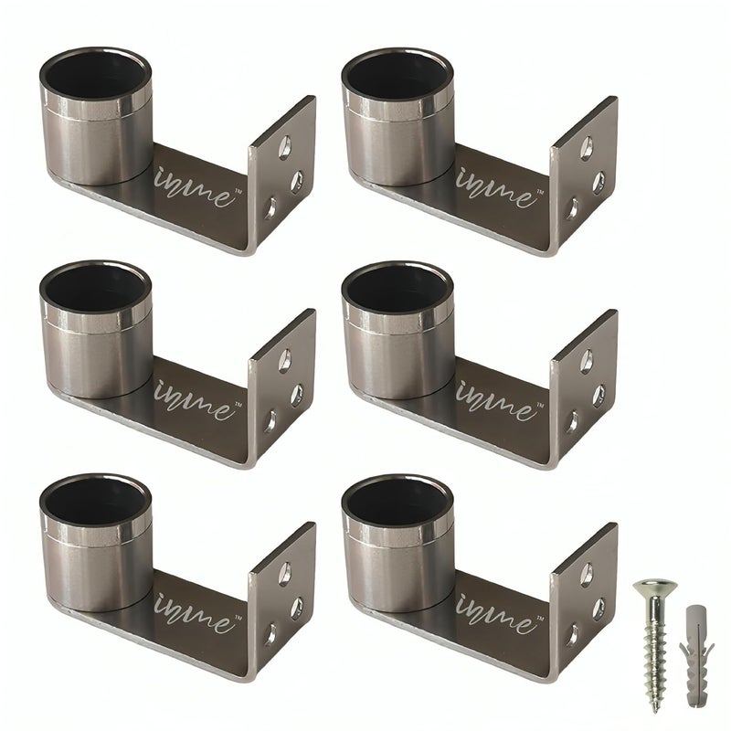 Inme Heavy Duty Stainless Steel Curtain Rod Holder Wall to Wall Curtain Bracket Ceiling Mount Bracket 3 inch Silver with Screws and Wall Plugs Included Pack of 6