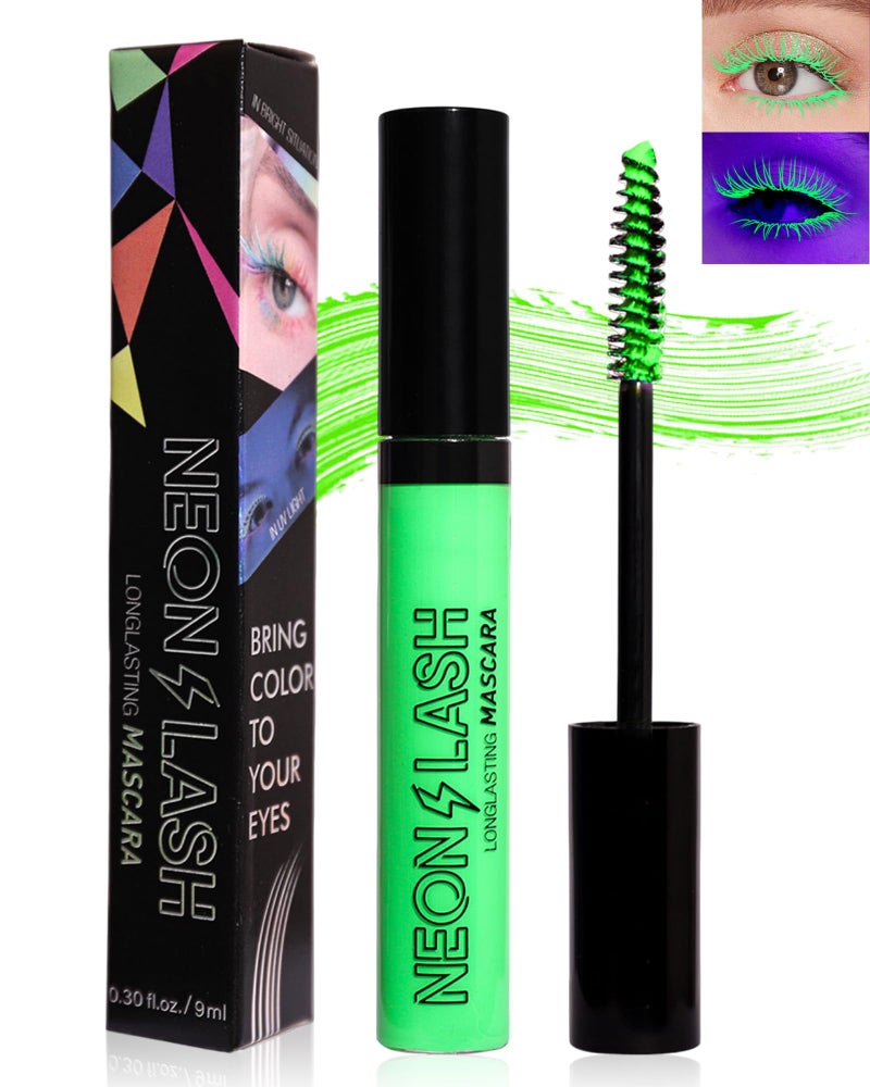 LYSdefeu UV Glow Colored Mascara Volume and Length - 1 Pcs Green Waterproof Mascara for Eyelashes, Fast Dry Curling Non Clumping, Long Lasting for St Patrick's Day Party, Stage Use, Clubbing Makeup - Image 1
