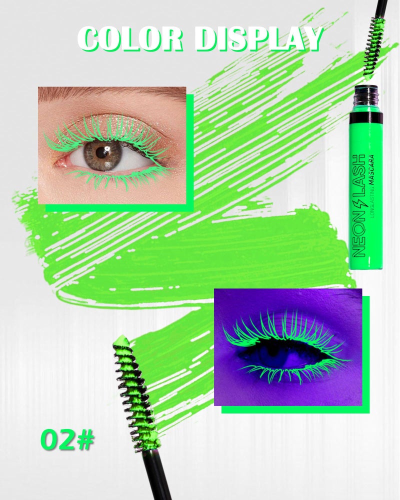 LYSdefeu UV Glow Colored Mascara Volume and Length - 1 Pcs Green Waterproof Mascara for Eyelashes, Fast Dry Curling Non Clumping, Long Lasting for St Patrick's Day Party, Stage Use, Clubbing Makeup - Image 2