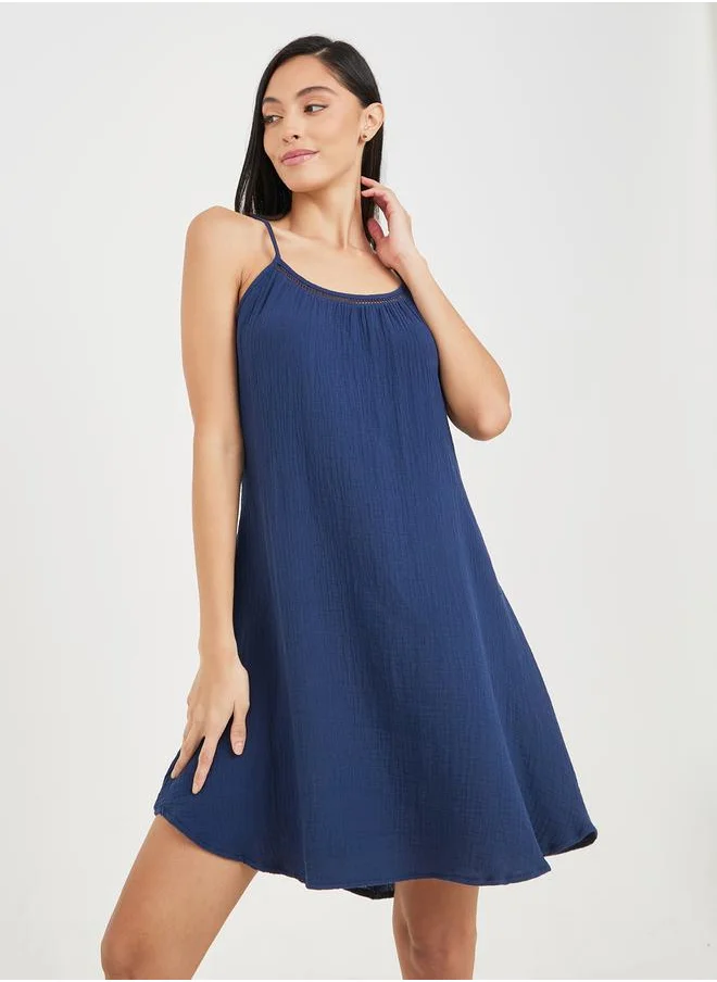 ستايلي Cotton Gauze Lace Ladder Insert Slip Dress