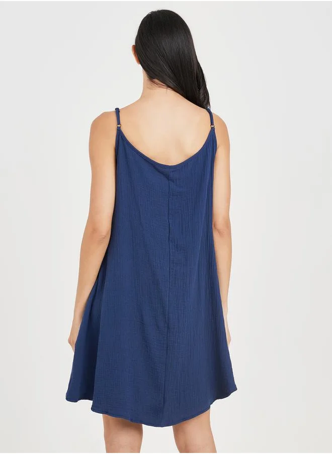 Styli Cotton Gauze Lace Ladder Insert Slip Dress