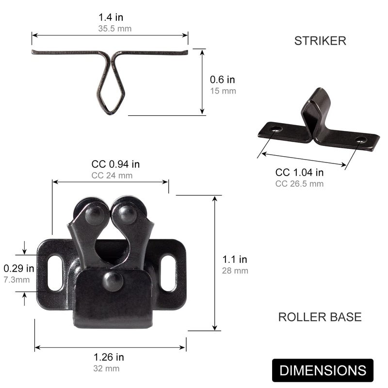 Keenkee 4 Pcs Cabinet Latch Double Roller Catch Hardware For Cupboard Closet Kitchen Cabinet Door Latches And Catches Black Nickel - Image 3