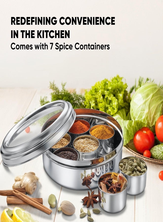 Judge by Prestige Masala Dubba with see-Through Lid|7 Spice Containers Inside|Stainless steel|Silver - Image 3