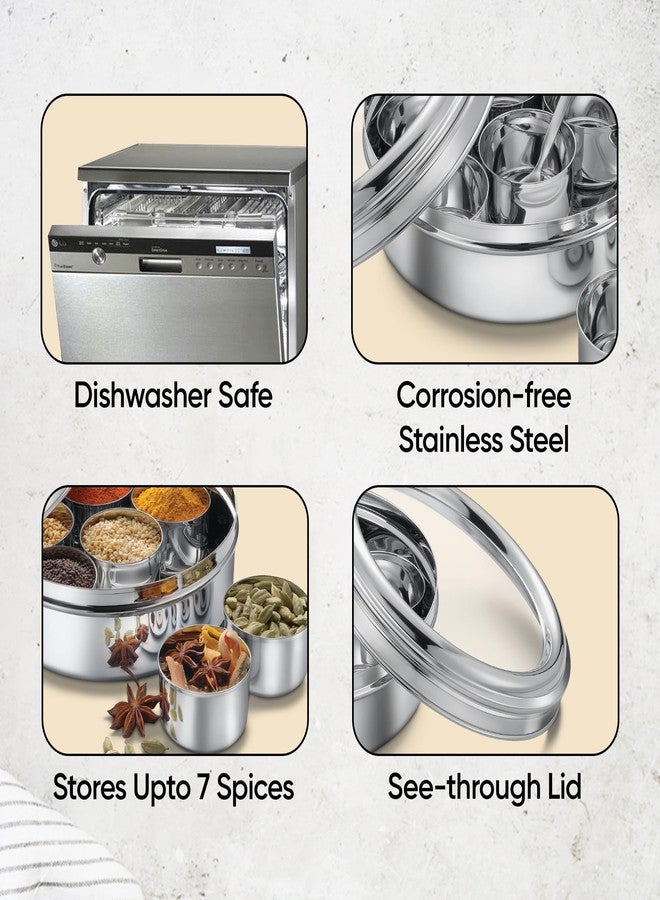 Judge by Prestige Masala Dubba with see-Through Lid|7 Spice Containers Inside|Stainless steel|Silver - Image 4