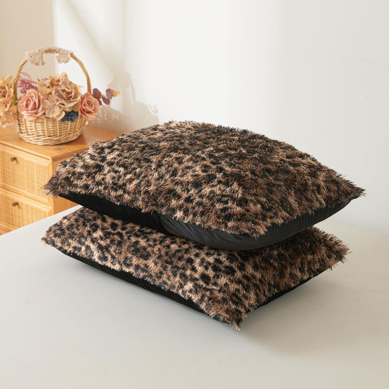 XeGe Fluffy Faux Fur Cheetah Print Duvet Cover Set, 1 Plush Fuzzy Soft Leopard Comforter Cover and 2 Furry Pillowcases, 3 Pieces Luxury Farmhouse Shaggy Bedding Set with Zipper, Brown and Black, King - Image 4