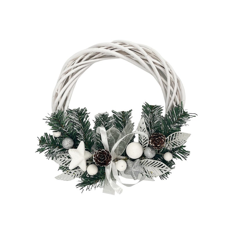 CHRISTMAS MAGIC Rattan Wreath White 25cm - Image 1
