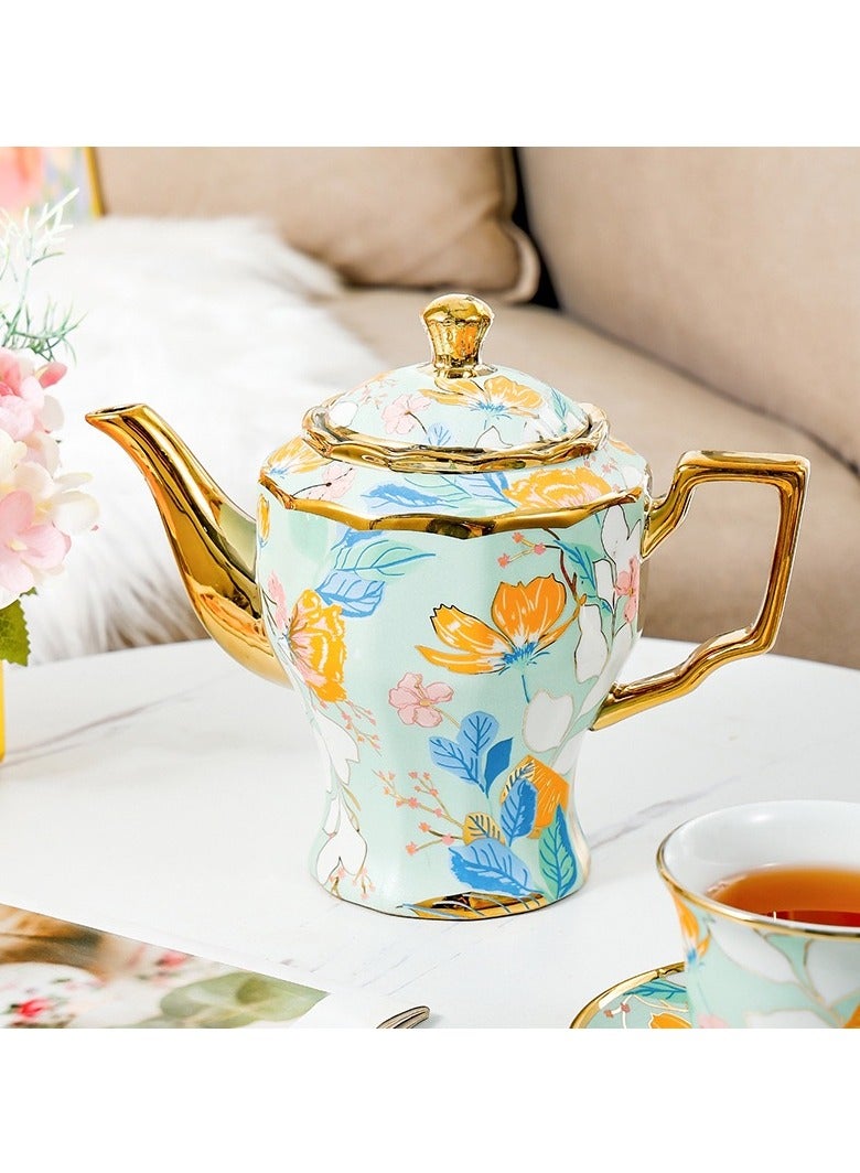 جوسكوين 14 قطع من أكواب القهوة البريطانية البورسلان مع أطباق الشاي والقدر حامل معدني، خدمة لـ 6، تصميم زهري أنيق باللون الأزرق، مجموعة شاي للنساء، مجموعة حفلة شاي، عبية هدية - Image 4