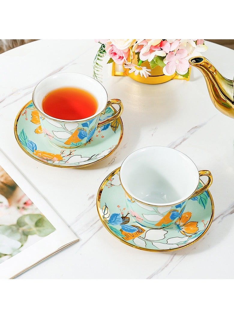 جوسكوين 14 قطع من أكواب القهوة البريطانية البورسلان مع أطباق الشاي والقدر حامل معدني، خدمة لـ 6، تصميم زهري أنيق باللون الأزرق، مجموعة شاي للنساء، مجموعة حفلة شاي، عبية هدية - Image 5