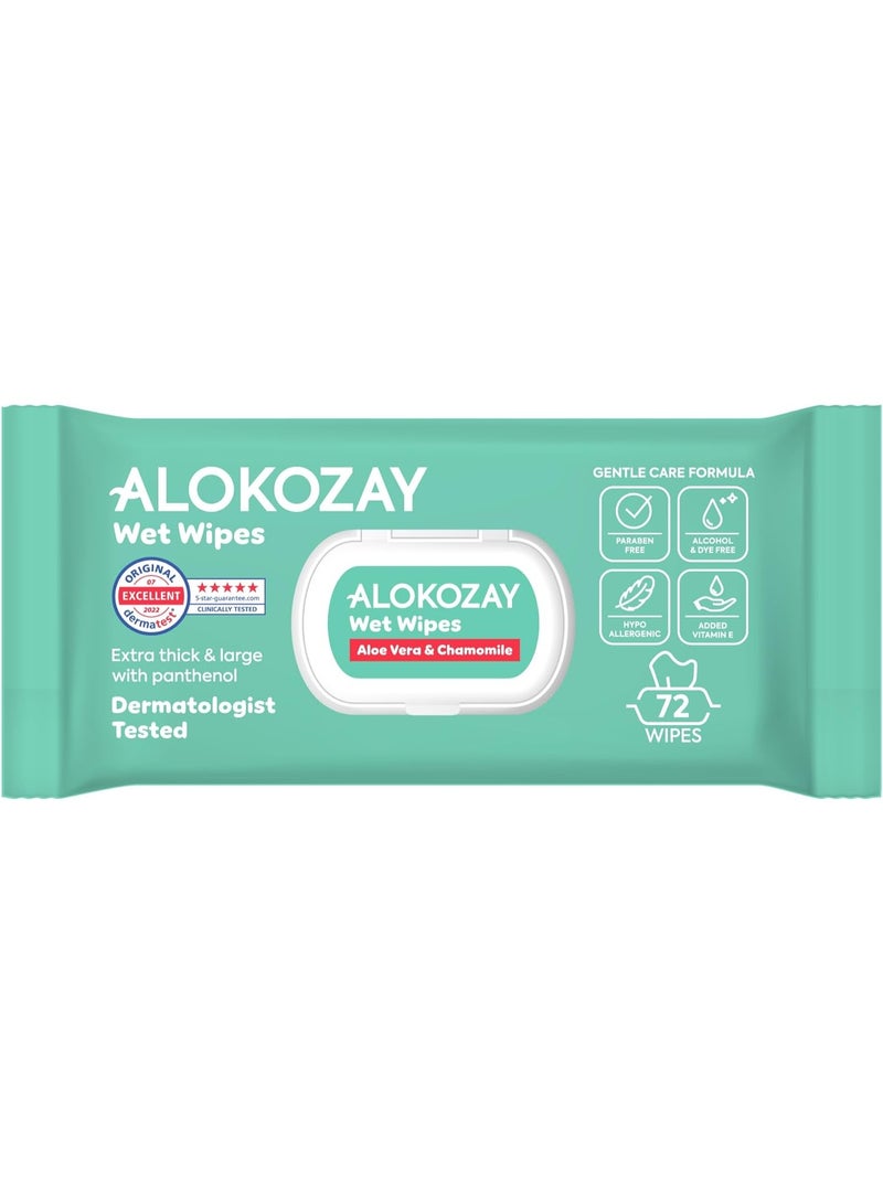 Alokozay Baby Wet Wipes Aloe Vera & Chamomile Alcohol Free & Paraben Free 72 Wipes - Image 1