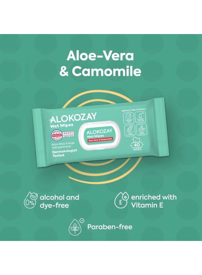 Alokozay Baby Wet Wipes Aloe Vera & Chamomile Alcohol Free & Paraben Free 72 Wipes - Image 2
