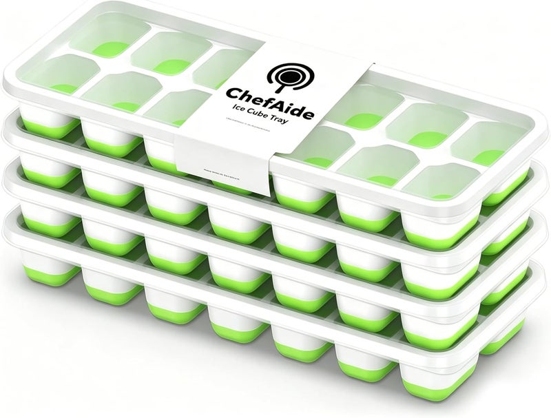 ChefAide 4-Pack Ice Cube Trays with Lids - 56-Cube Total Stackable Freezer Ice Trays - Image 1