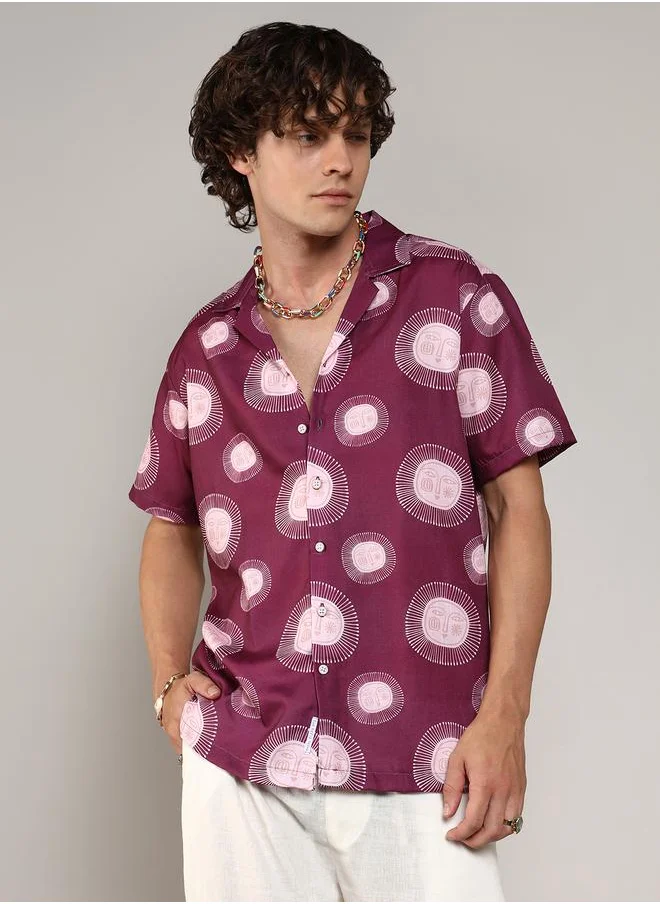 Campus Sutra Graphic Print Casual Shirt with Buttons by Styli