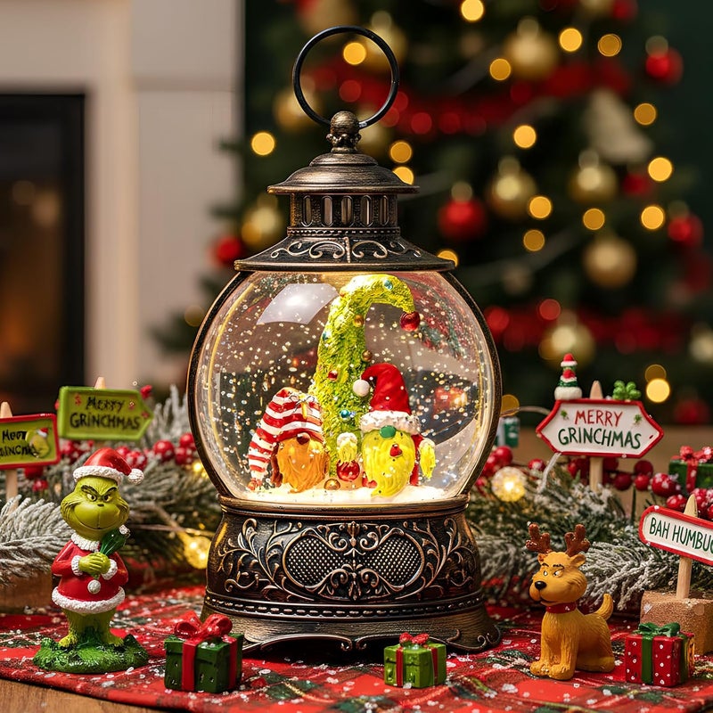 MXwcy Christmas Snow Globe Lighted Gnomes Santa Elf Whimsical Christmas Tree Scene, Musical Snow Water Lantern Swirling Glittering Home Decoration and Gift, Battery Operated or USB Powered - Image 1