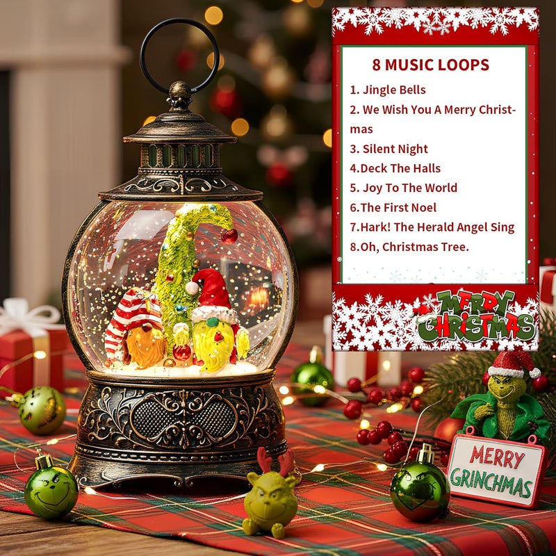 MXwcy Christmas Snow Globe Lighted Gnomes Santa Elf Whimsical Christmas Tree Scene, Musical Snow Water Lantern Swirling Glittering Home Decoration and Gift, Battery Operated or USB Powered - Image 3