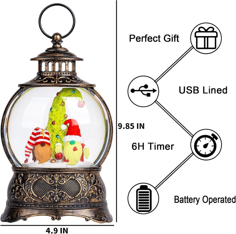 MXwcy Christmas Snow Globe Lighted Gnomes Santa Elf Whimsical Christmas Tree Scene, Musical Snow Water Lantern Swirling Glittering Home Decoration and Gift, Battery Operated or USB Powered - Image 2