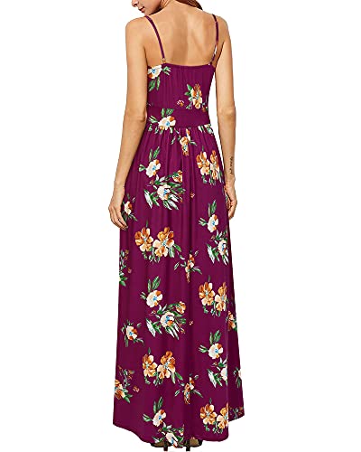 Newshows Women's Summer 2025 Dress V Neck Spaghetti Strap Beach Outfits Casual Floral Split Long Maxi Dress for Spring Wedding Guests(Red Floral Orange, Small) - Image 5