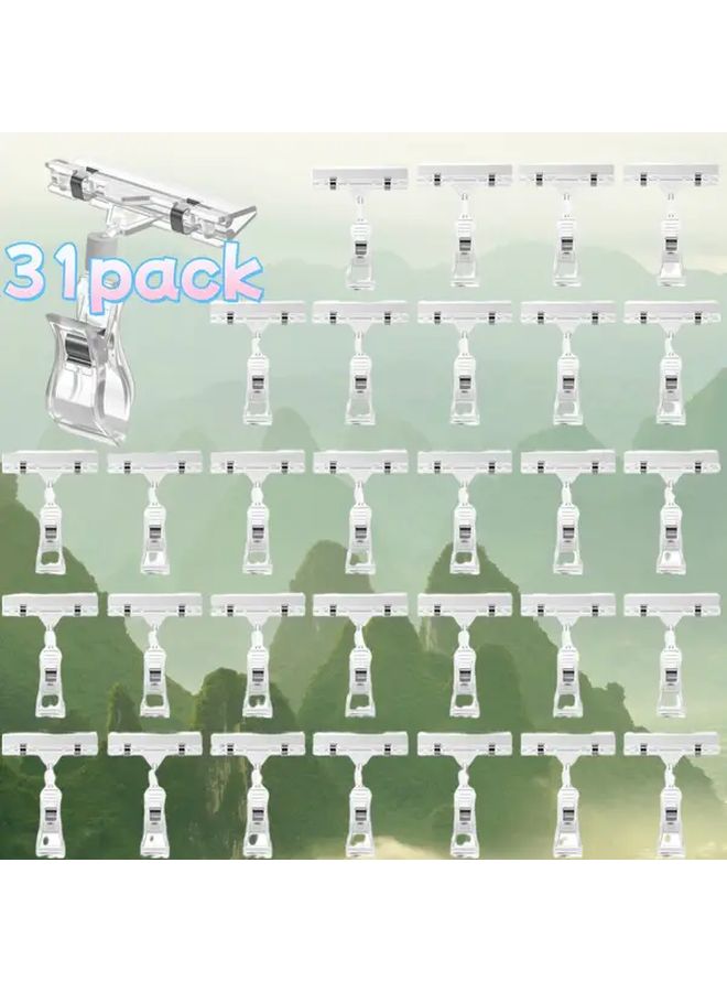 31 Pack Heavy Duty Plastic Double Sided Sign Holder Clips With Rotatable Swivel Base And Sturdy Base For Price Display Rack Including Price Tags - Image 1