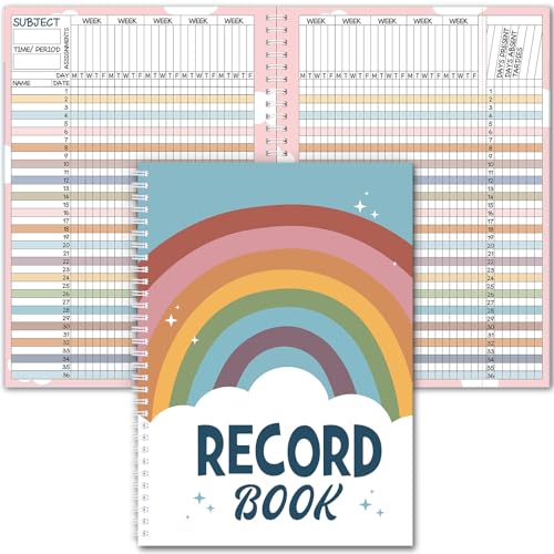Fuyoooo Teacher Record Book Teacher Grade Books 2025-2026 Spiral Bound Record Class Grade Book Office Favors Gift for Classroom Attendance Supplies Decoration Double Sided(Rainbow) - Image 1