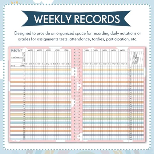 Fuyoooo Teacher Record Book Teacher Grade Books 2025-2026 Spiral Bound Record Class Grade Book Office Favors Gift for Classroom Attendance Supplies Decoration Double Sided(Rainbow) - Image 5