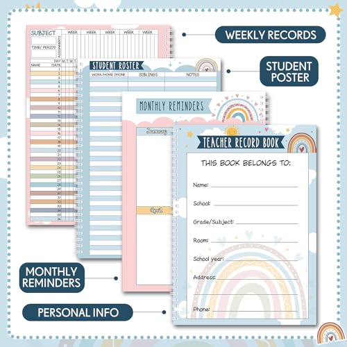 Fuyoooo Teacher Record Book Teacher Grade Books 2025-2026 Spiral Bound Record Class Grade Book Office Favors Gift for Classroom Attendance Supplies Decoration Double Sided(Rainbow) - Image 4