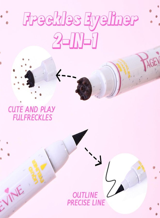 Liopif Freckle Pen Stamp and Black Eyeliner 2 in 1,Fake Freckles Stamp Liquid Eyeliner Pencil Kit,Dual Ended Faux Freckles Maker Pen for Sunkissed Makeup Natural Lifelike Long Lasting,01 LIGHT - Image 2