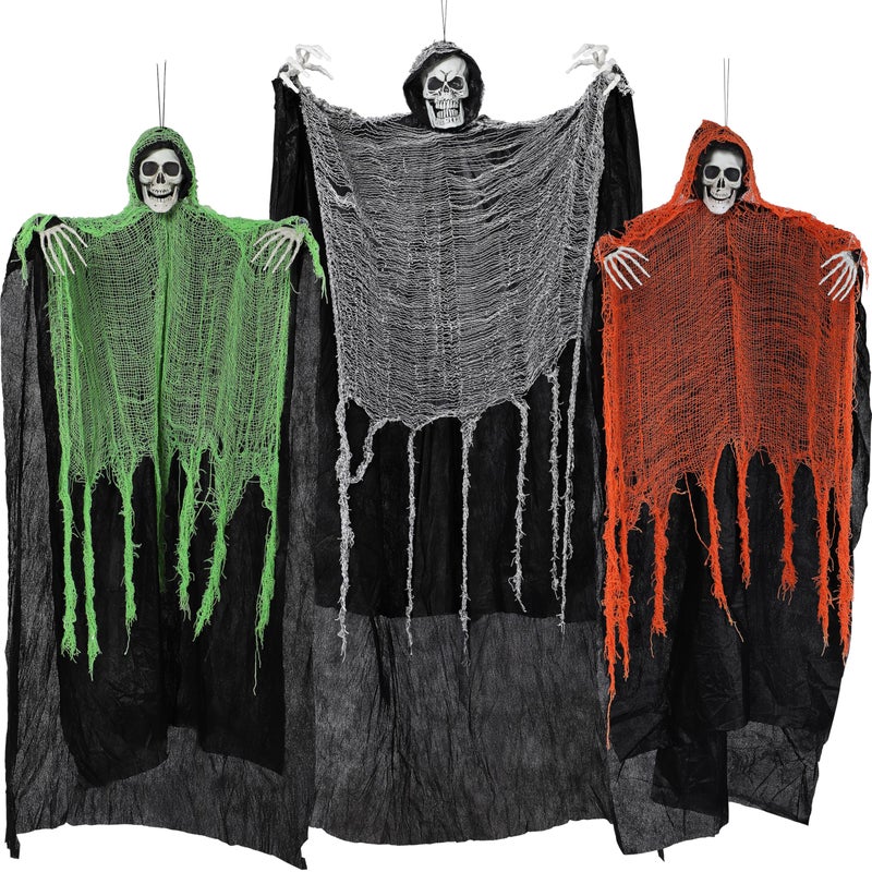 JOYIN 3 Pcs Halloween Hanging Grim Reapers one 63 Two 47 Grim Reapers Halloween Skeleton Outdoor Decoration Flying Ghost for Haunted Haunted House Prop Party Supplies Decor
