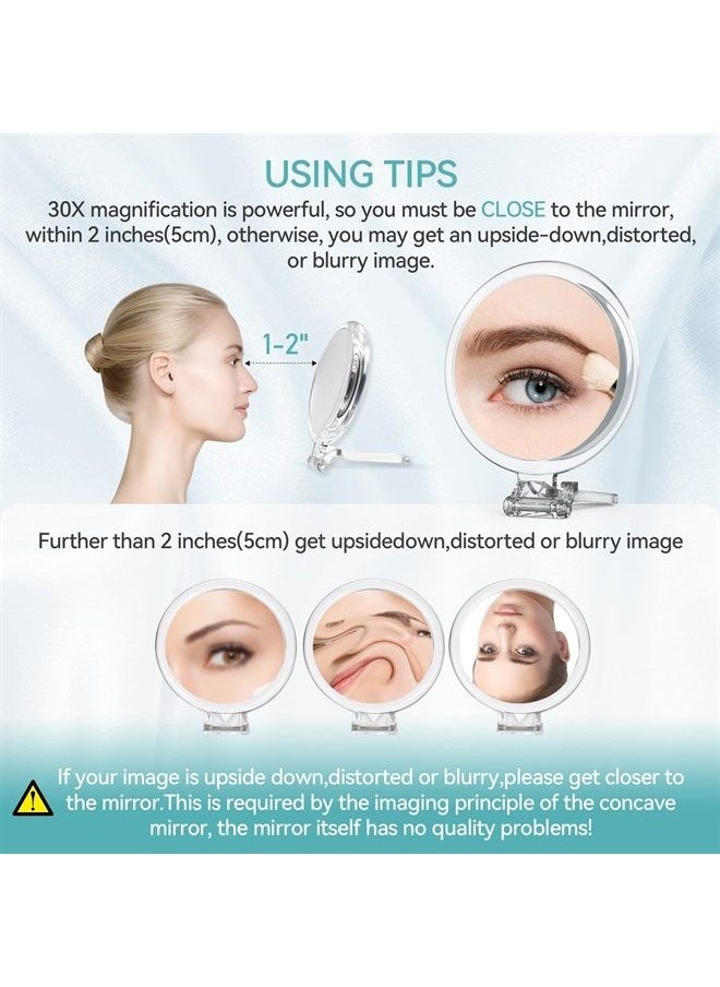 B Beauty Planet - 30X Magnifying Mirror, Two Sided Mirror, 30X/1X Magnification, Folding Makeup Mirror with Handheld/Stand,Use for Makeup Application, Tweezing, and Blackhead/Blemish Removal. 5IN. - Image 1