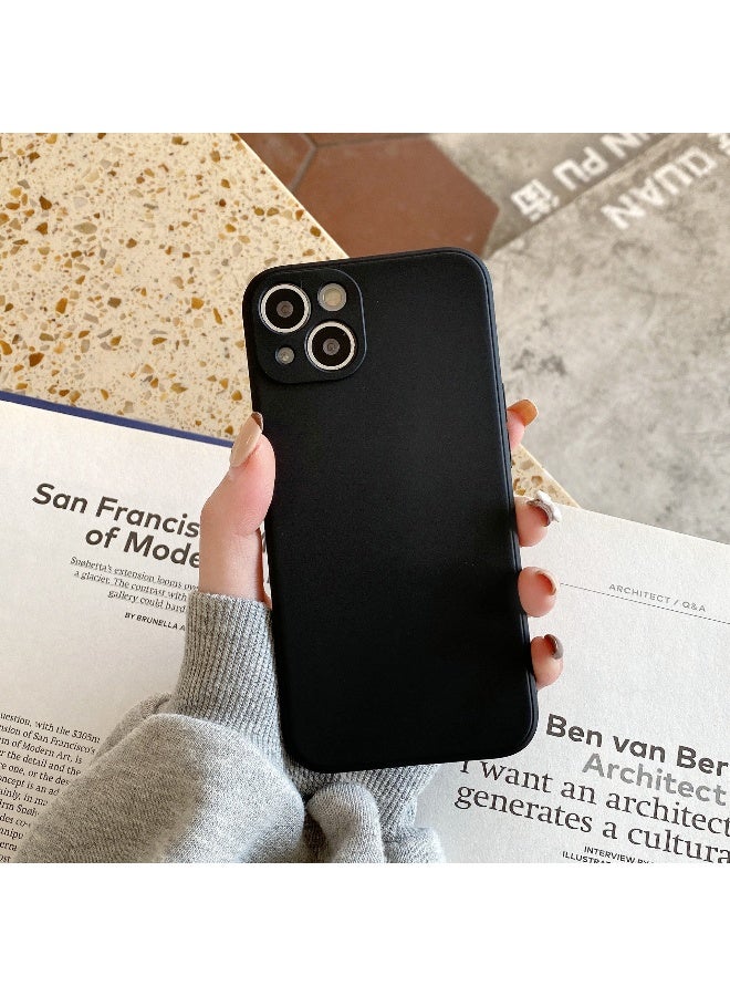 Suitable For Apple iPhone 14 Ultra-thin Mobile Phone Case Straight Edge Imitation Liquid Silicone Mobile Phone Case 6.1 Inches Anti-fall Protective Cover (Black)