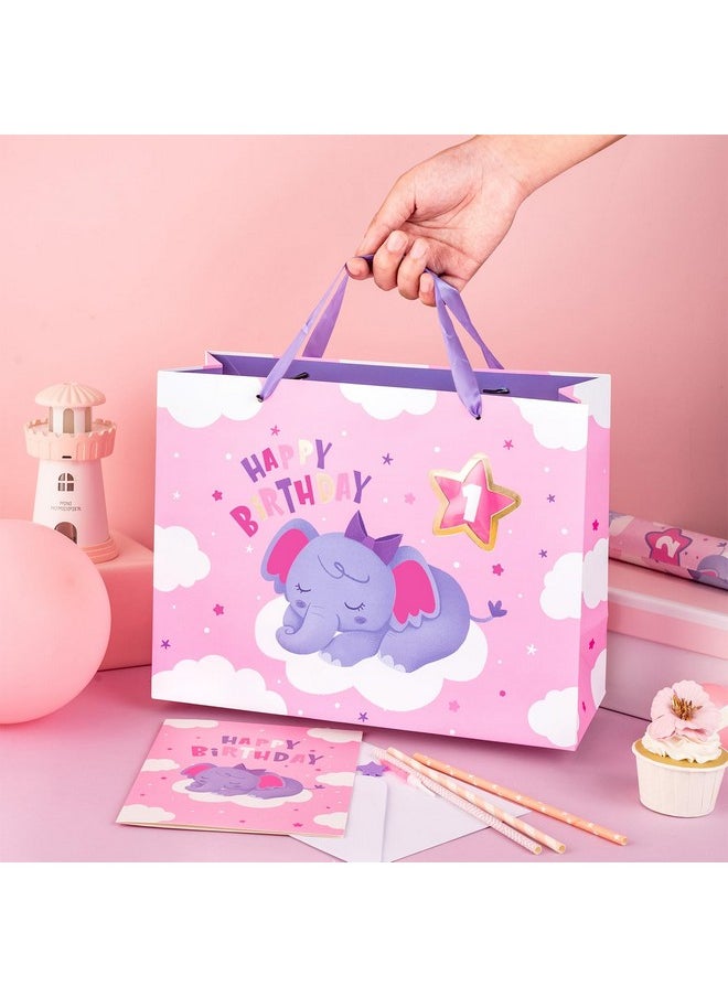 WRAPAHOLIC - 13" Large Gift Bag With Card And Tissue Paper Elephant 1St Birthday - Image 1