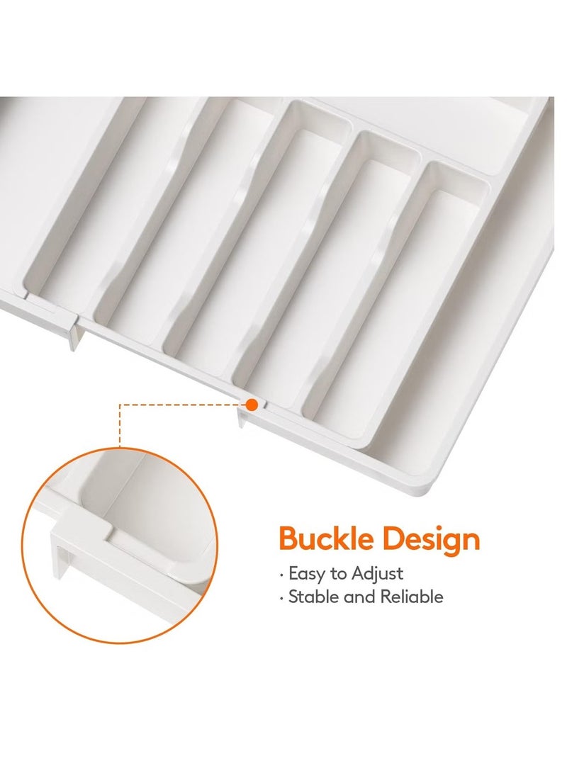 كيلا منظم درج الأدوات الفضية القابل للتوسيع، صينية أدوات المطبخ القابلة للتعديل لحمل أدوات المائدة والأواني، تخزين بلاستيكي مدمج للملاعق والشوك والسكاكين، بحجم كبير مع تشطيب آمن وعالي الجودة - Image 3