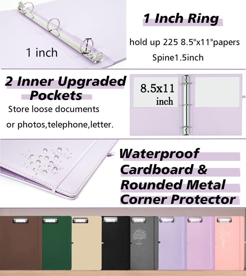 BVSSX 3 Ring Binder, 1 Inch Leather Binders with Clipboards, 5-Tabs Pockets Dividers, 18 Divider Stikers, Plastic Folder, Pen Holder, Three Ring Binder with Pen Holder(Purple, Letter Size) - Image 4
